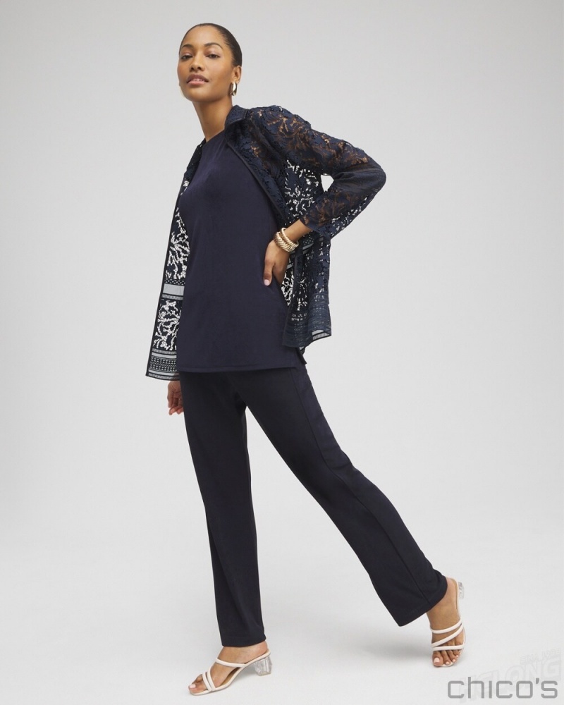 Chico's Travelers Collection Lace Organza Jacket Jackets & Coats Travelers India Ink | 507-CROFZM