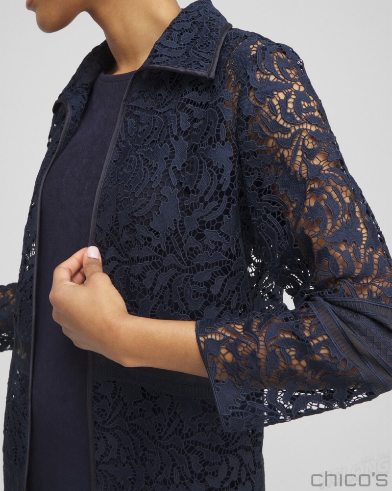 Chico's Travelers Collection Lace Organza Jacket Jackets & Coats Travelers India Ink | 507-CROFZM