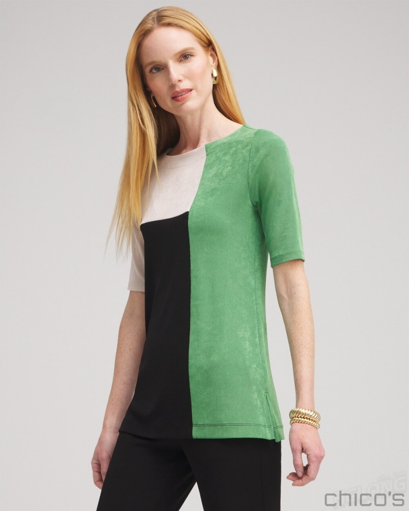 Chico's Travelers Colorblock Tunic Tops Verdant Green | 932-CLTZVY