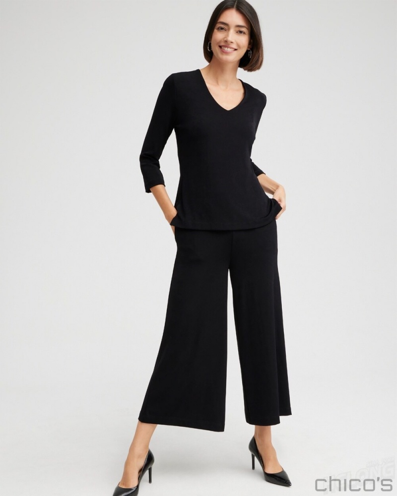 Chico's Travelers Culottes Pants Travelers Black | 794-FOGQID