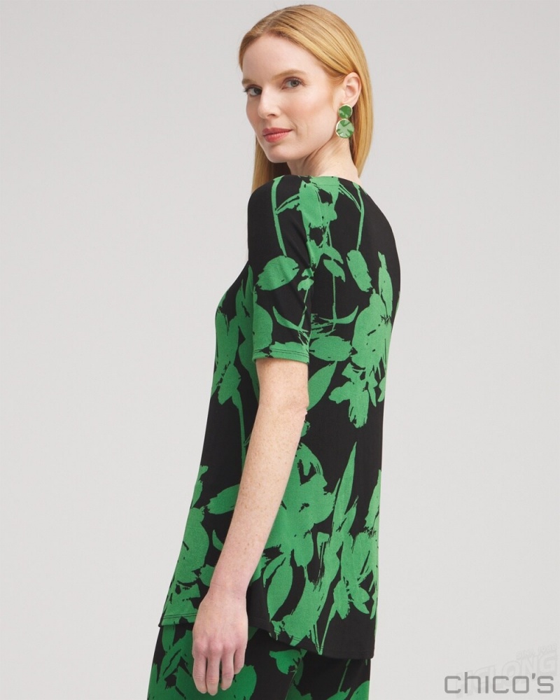 Chico's Travelers Floral Tunic Tops Verdant Green | 583-TVRFSQ