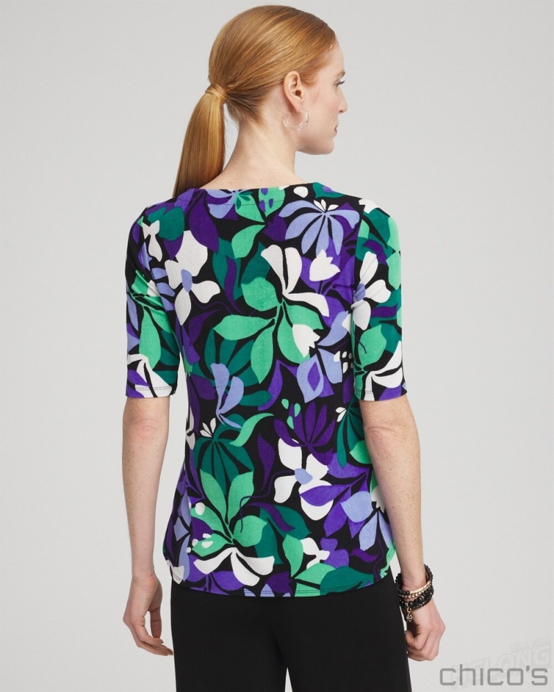 Chico's Travelers Floral V-neck Top Tops Purple Nightshade | 783-CSIAMY