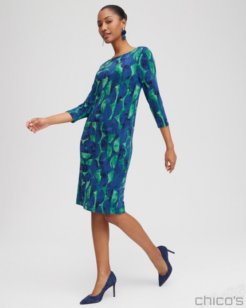 Chico's Travelers Half Moon Print Sheath Dress Dresses Twisted Ivy | 236-VIPMBY