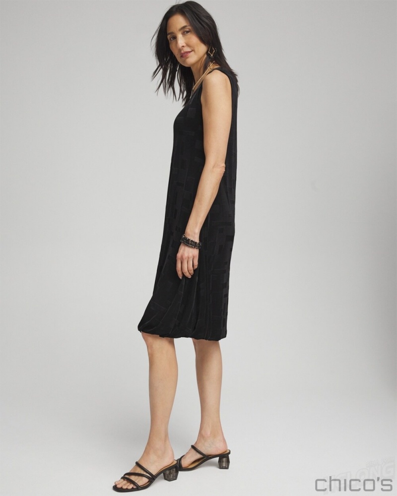 Chico's Travelers Jacquard Bubble Hem Dress Dresses Travelers Black | 974-EQVCKX