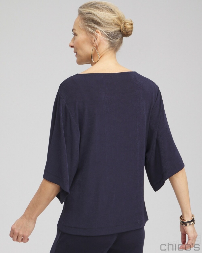 Chico's Travelers Kimono Sleeve Top Tops Travelers India Ink | 126-MPDZXJ