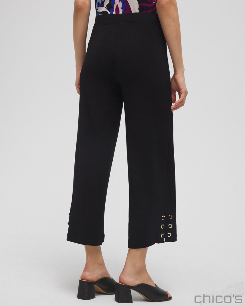 Chico's Travelers Lace Up Cropped Pants Pants Travelers Black | 738-FMUEIA