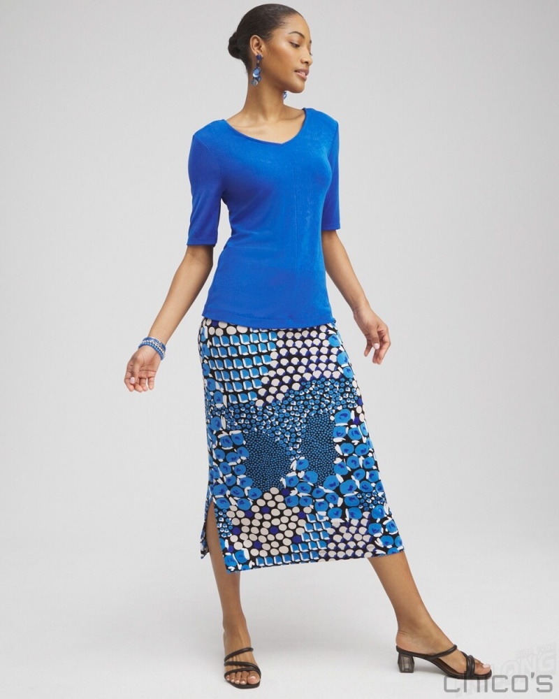 Chico's Travelers Mixed Dots Midi Skirt Skirts Intense Azure | 309-POAWBR