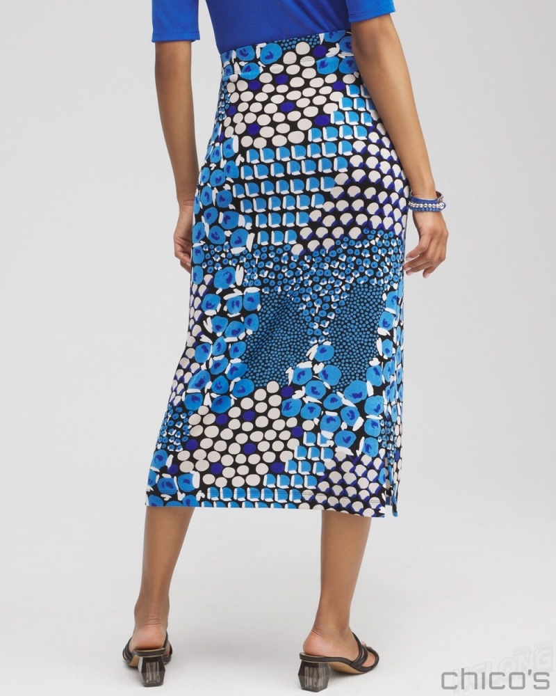 Chico's Travelers Mixed Dots Midi Skirt Skirts Intense Azure | 309-POAWBR