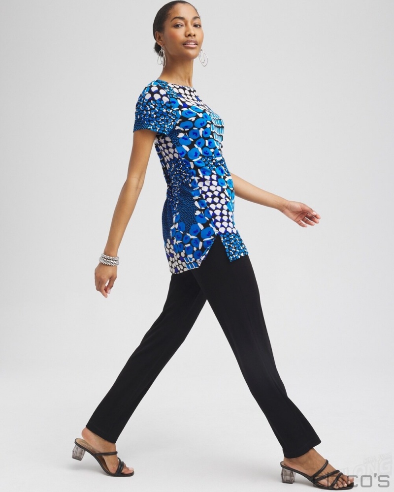 Chico's Travelers Mixed Dots Tunic Tops Intense Azure | 258-ODAWTS