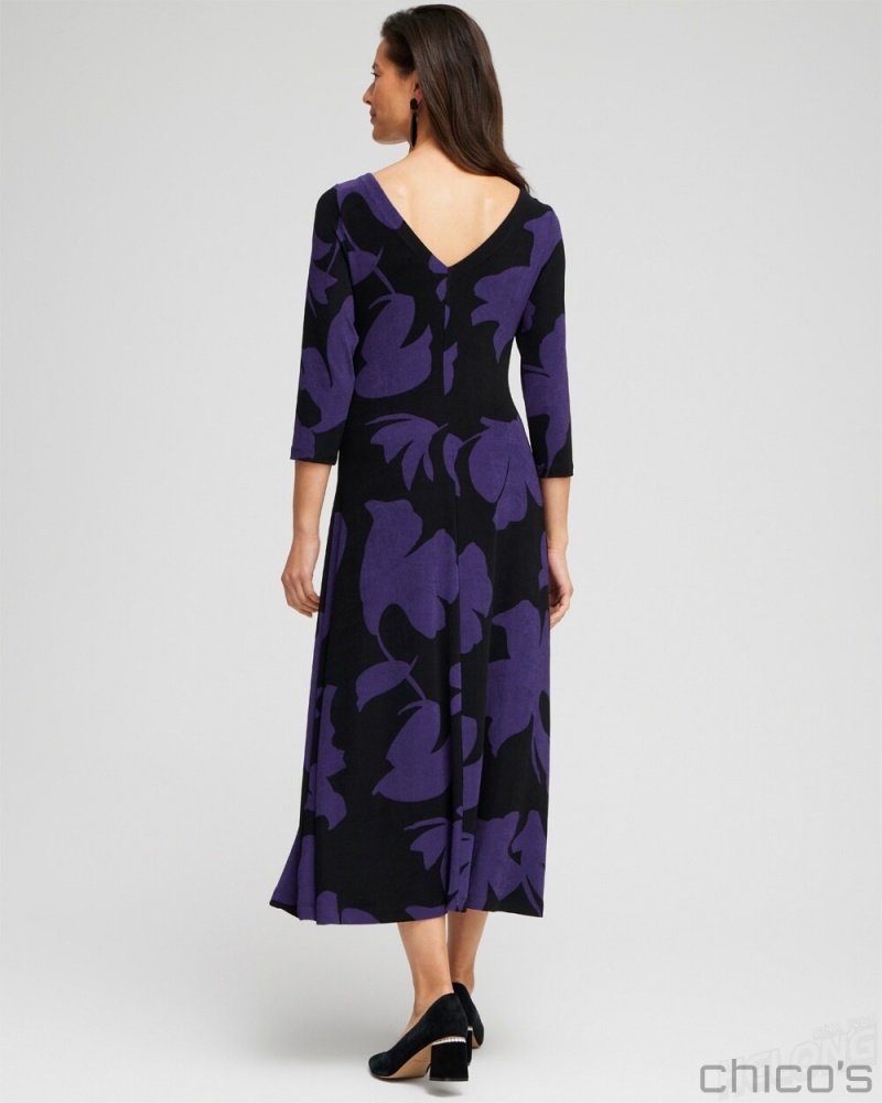 Chico's Travelers Print V-back Maxi Dress Dresses Midnight Violet | 387-SQXCJK