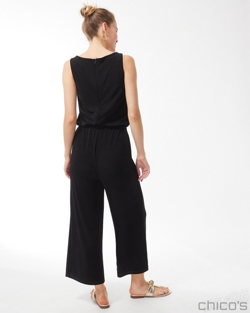 Chico's Travelers Tie Waist Jumpsuit Dresses Travelers Black | 210-QPBIKF