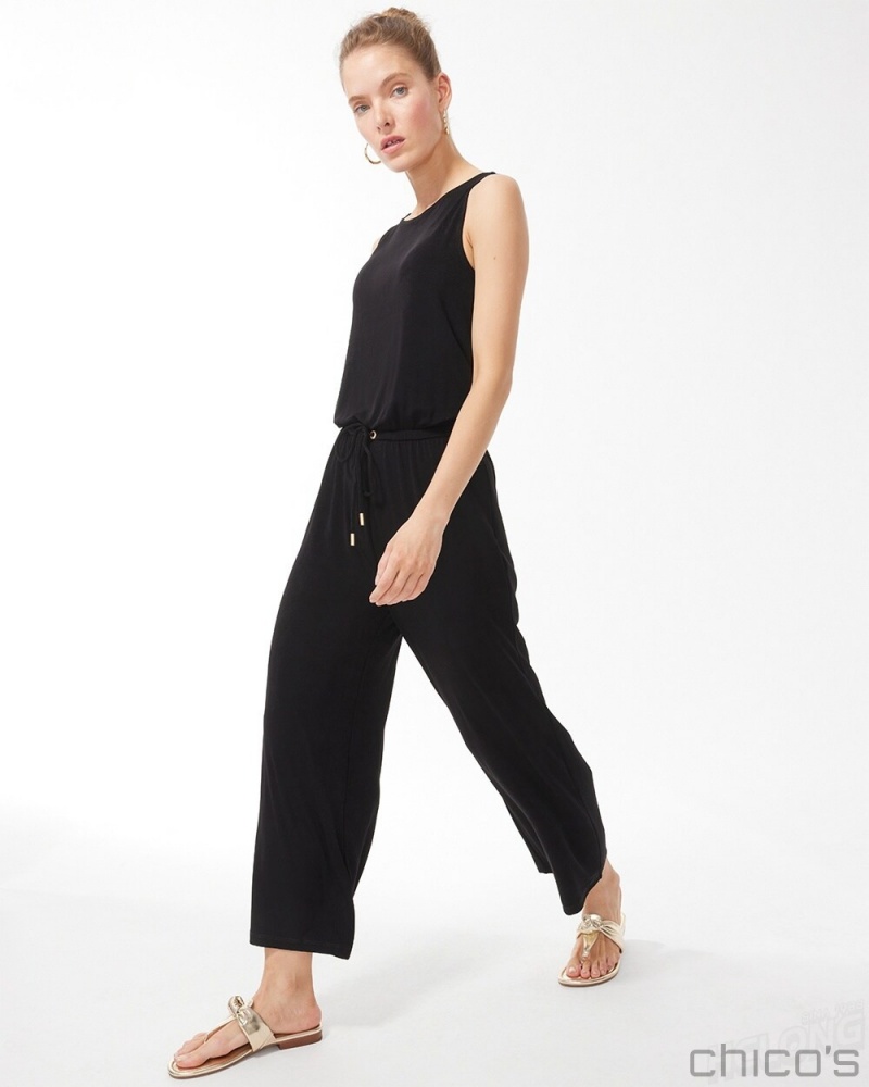 Chico's Travelers Tie Waist Jumpsuit Dresses Travelers Black | 210-QPBIKF