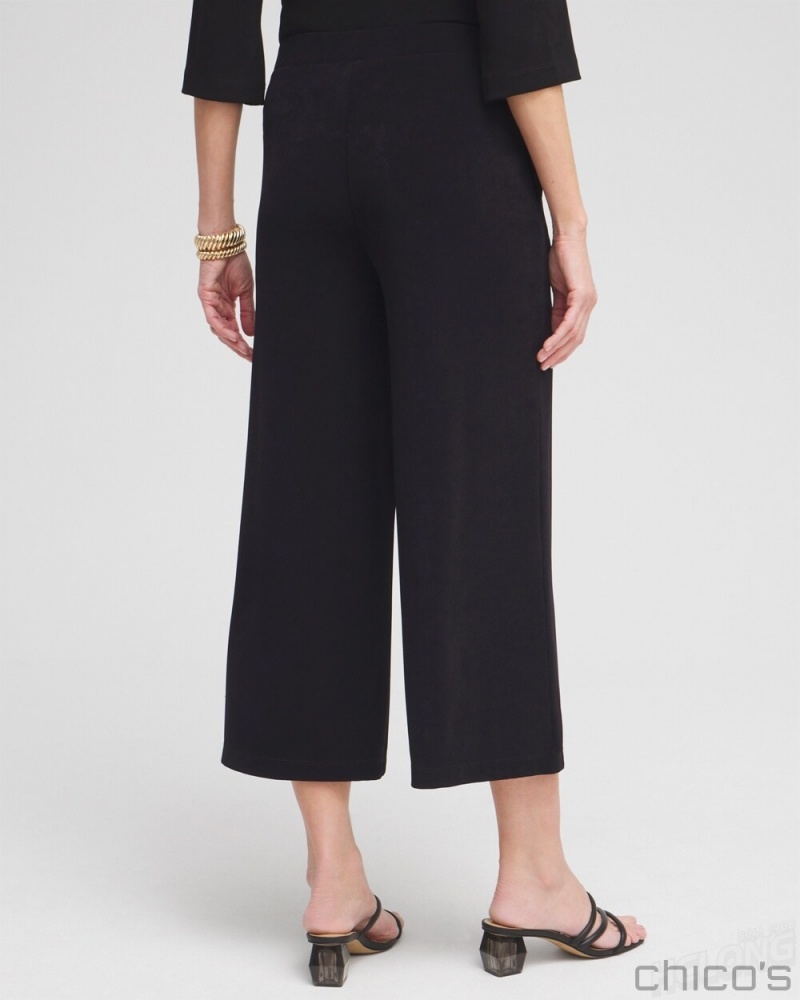 Chico's Travelers Wide Leg Pocket Cropped Pants Pants Travelers Black | 628-PHCYTU