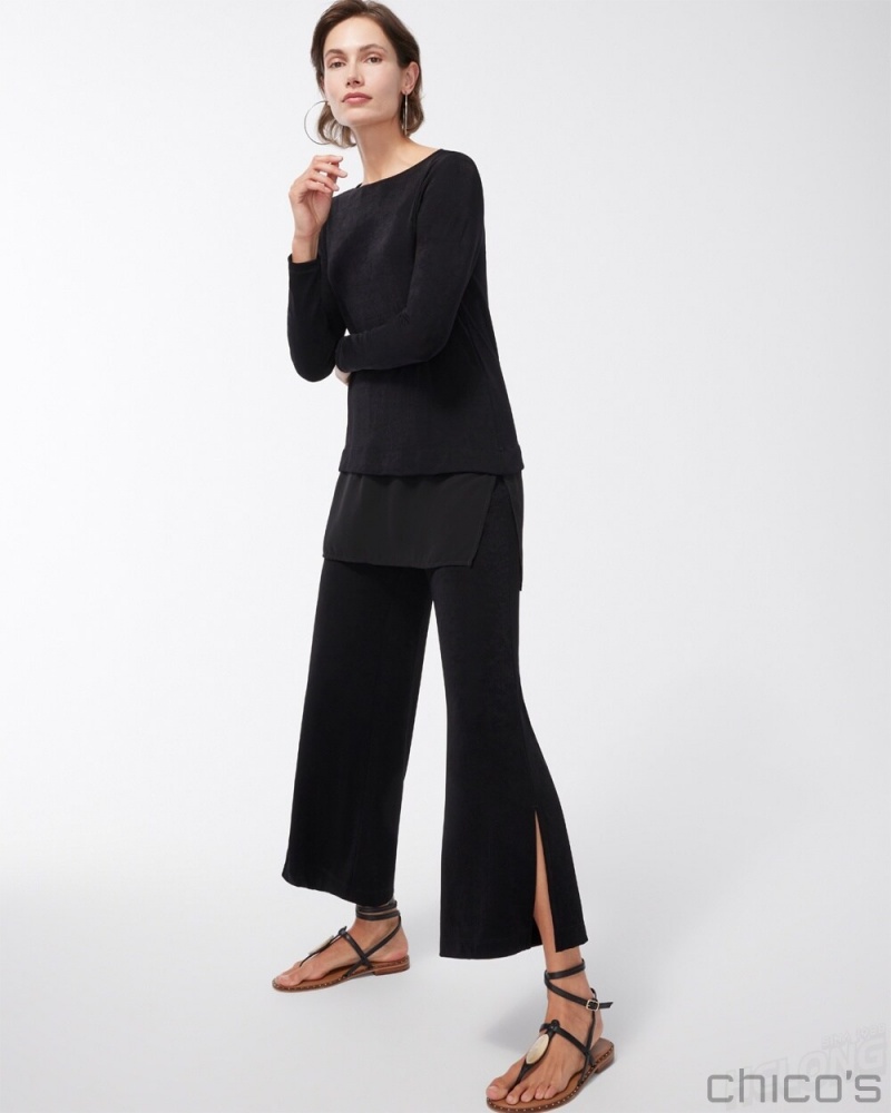 Chico's Travelers Wide Leg Side Slit Ankle Pants Pants Travelers India Ink | 479-TPHMGO