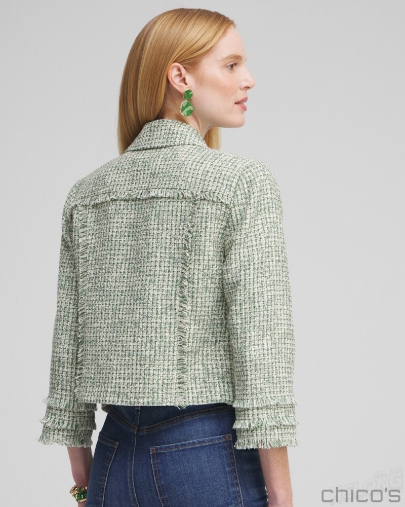 Chico's Tweed Jacket Jackets & Coats Verdant Green | 546-OYRXJD