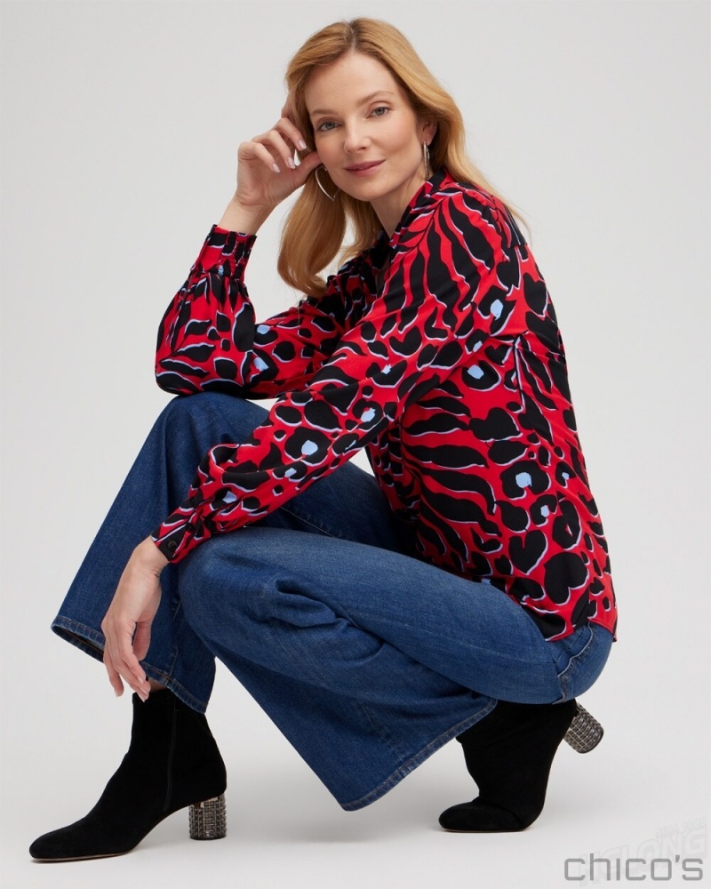 Chico's Twill Animal Print Tunic Blouses & Shirts Love Letter Red | 890-KXWUPJ