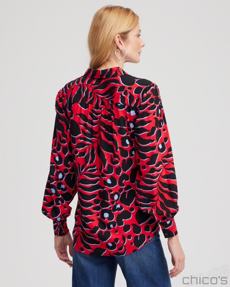 Chico's Twill Animal Print Tunic Blouses & Shirts Love Letter Red | 890-KXWUPJ