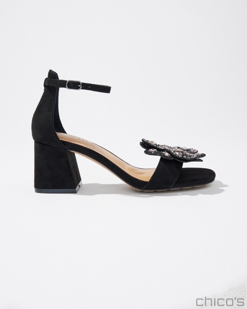 Chico's Vegan Suede Embellished Heels Shoes Black | 230-YUPRJQ