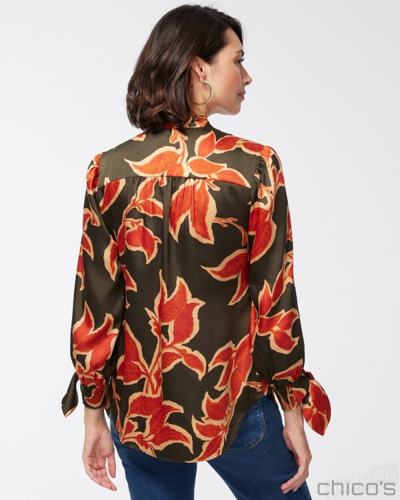 Chico's Vine Print Shirt Blouses & Shirts Primordial Forest | 043-MGLSAO