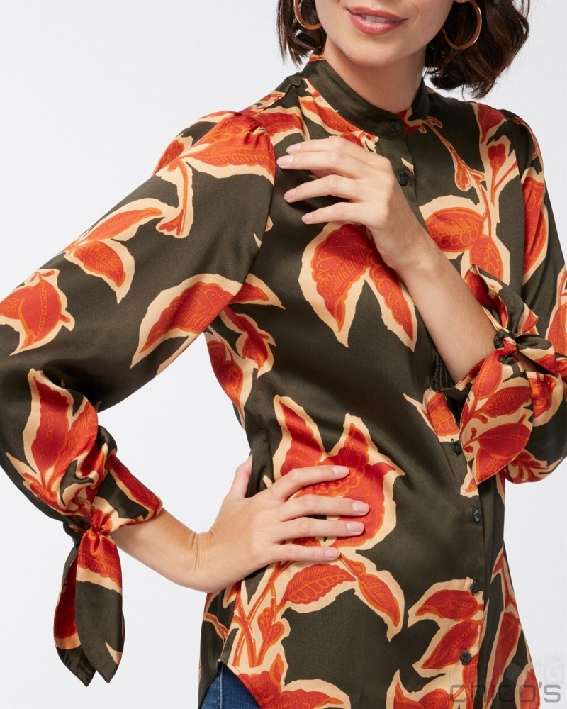 Chico's Vine Print Shirt Blouses & Shirts Primordial Forest | 043-MGLSAO