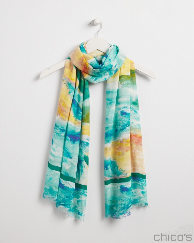 Chico\'s Watercolor Oblong Scarf Scarves Blue | 367-ETJMFY