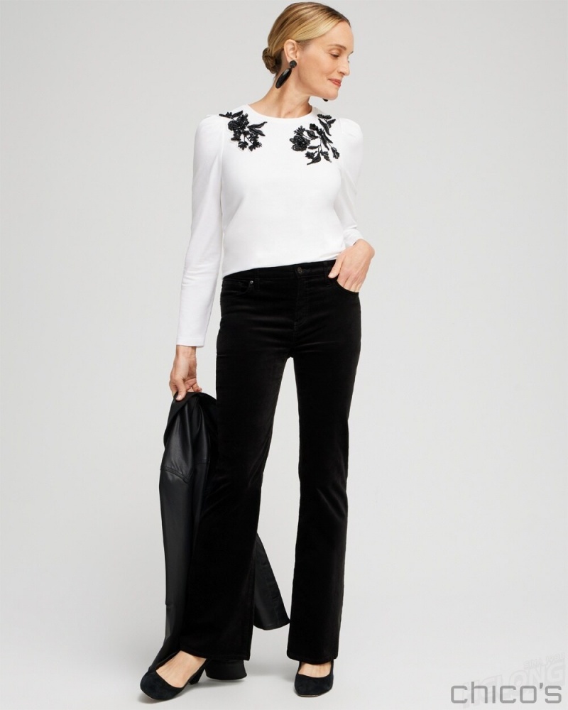 Chico's White Embellished Top Tops Alabaster | 573-DLXBJH