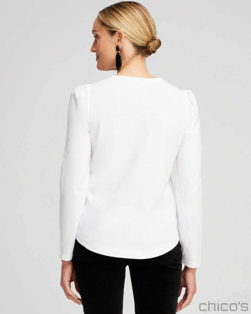 Chico's White Embellished Top Tops Alabaster | 573-DLXBJH