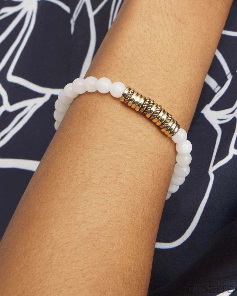 Chico's White Jade Hero Strech Bracelet Bracelets Alabaster | 815-JHBXOI