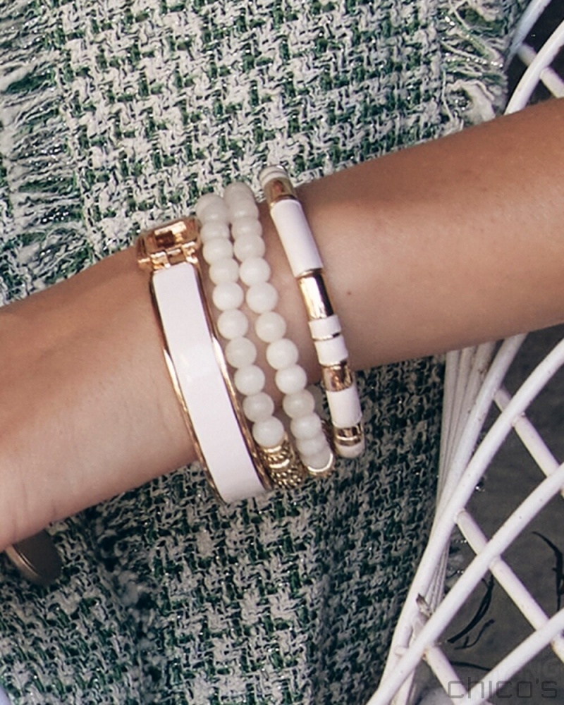 Chico's White Jade Hero Strech Bracelet Bracelets Alabaster | 815-JHBXOI