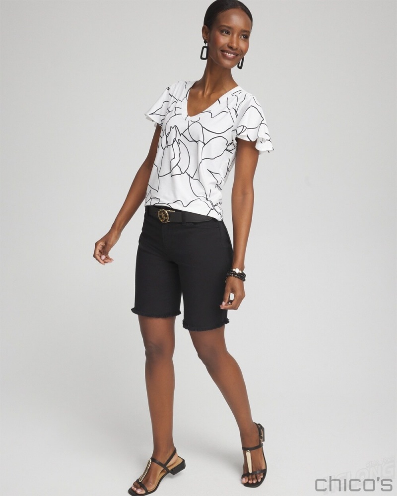 Chico's White Lines Flutter Sleeve Tee Tees & Tanks Alabaster | 420-IAGJCX