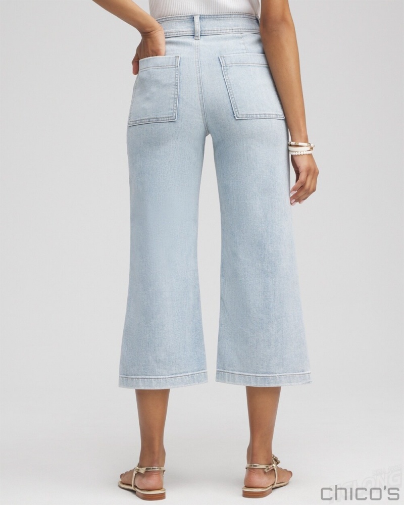 Chico's Wide Leg Cropped Trouser Jeans Jeans & Denim Belleview Indigo | 562-AFSNEG