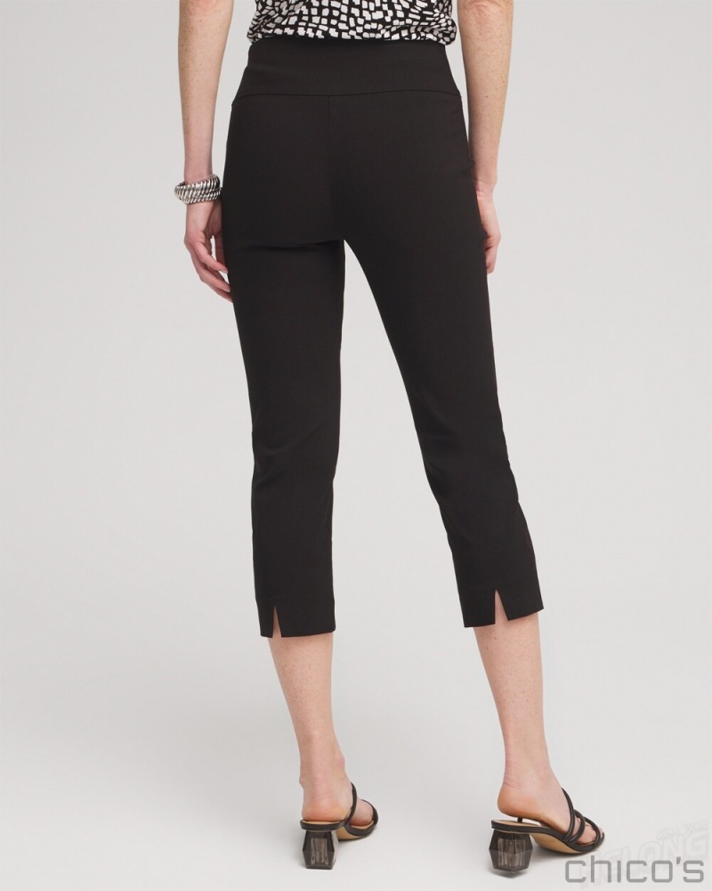 Chico's Wide Waistband Vented Pull-on Capris Pants Black | 290-MDJIUK