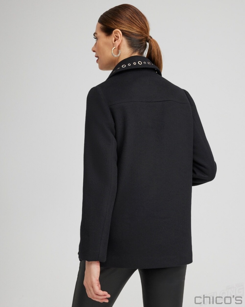 Chico's Wool Blend Coat Jackets & Coats Black | 065-UVWGJE