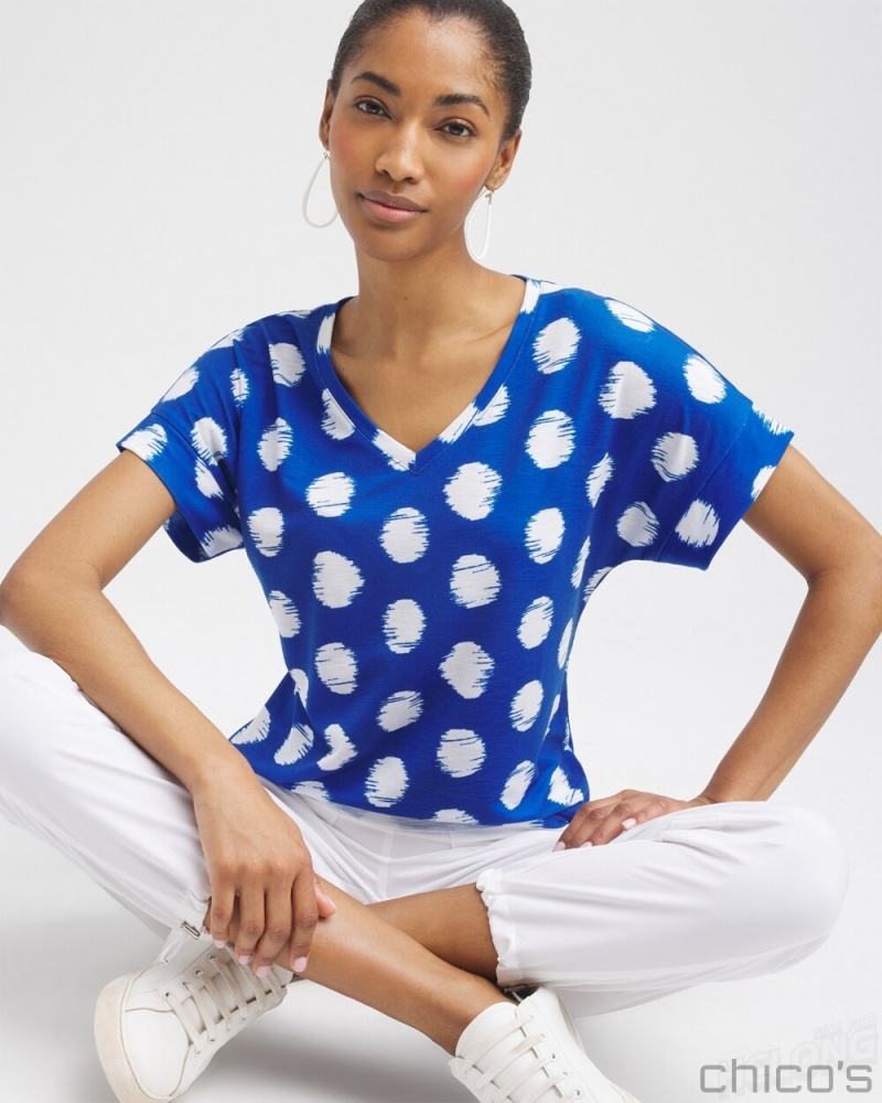 Chico's Zenergy Dots Drop Shoulder Tee Tees & Tanks Intense Azure | 362-HZYUPG