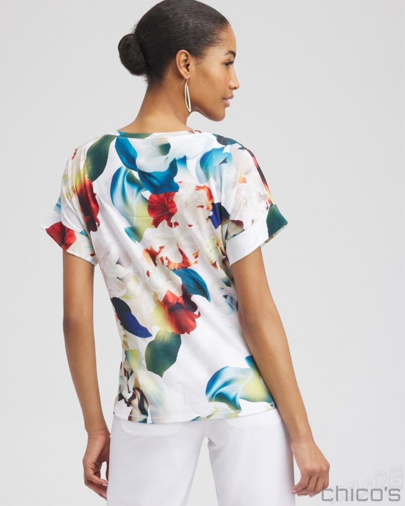 Chico's Zenergy Floral Drop Shoulder Tee Tops Nectarine | 013-RAMCQZ