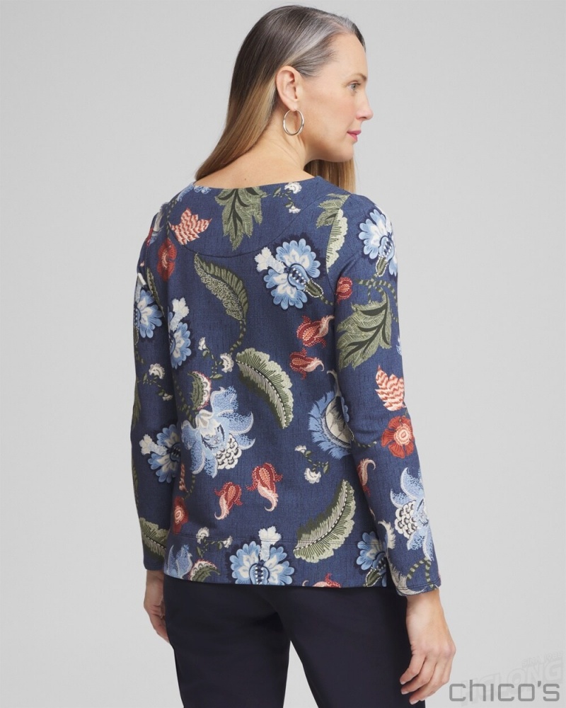 Chico's Zenergy Floral Pullover Tops Classic Navy | 614-GIRHMA