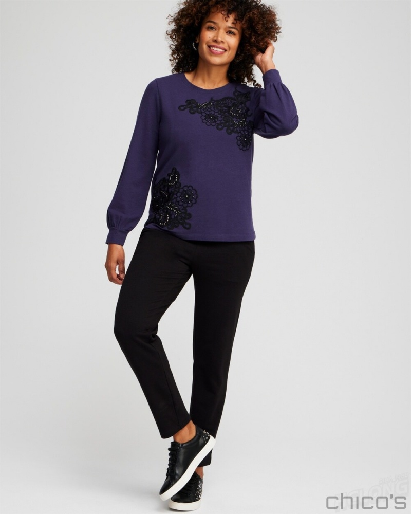 Chico's Zenergy French Terry Applique Sweatshirt Tops Dewberry | 235-MWCFXV