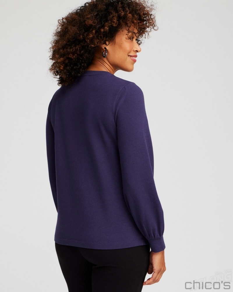 Chico's Zenergy French Terry Applique Sweatshirt Tops Dewberry | 235-MWCFXV