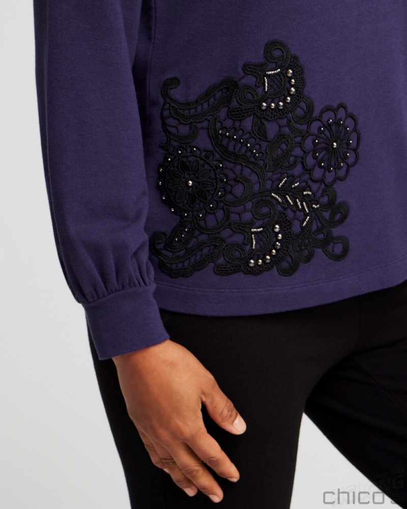 Chico's Zenergy French Terry Applique Sweatshirt Tops Dewberry | 235-MWCFXV