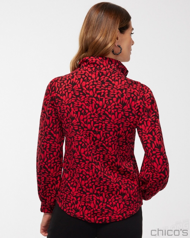 Chico's Zenergy French Terry Print Half Zip Pullover Tops Wild Poppy | 792-NXMWFI