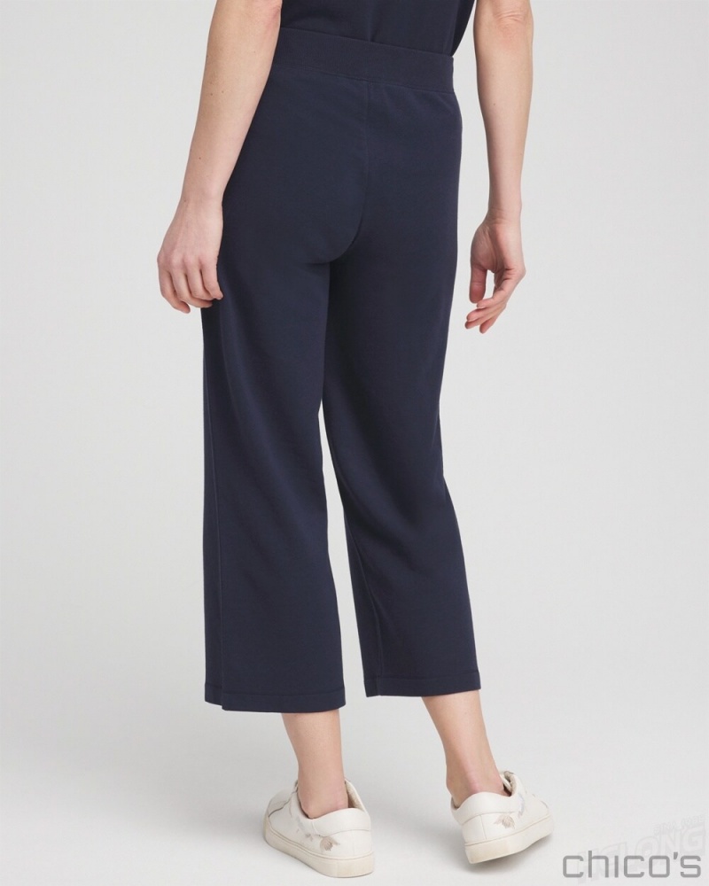 Chico's Zenergy French Terry Wide Leg Crops Pants Classic Navy | 739-QWFSVU