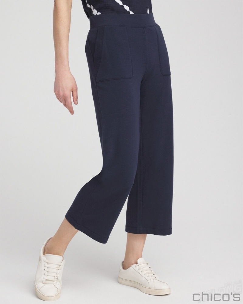 Chico's Zenergy French Terry Wide Leg Crops Pants Classic Navy | 739-QWFSVU