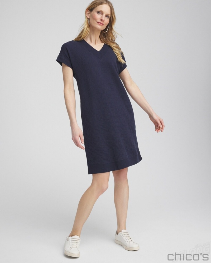 Chico's Zenergy Gauze Dress Dresses Classic Navy | 194-XTFCGY