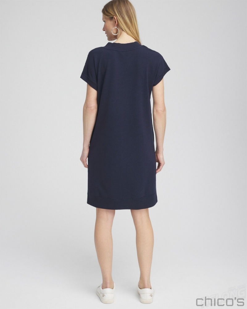 Chico's Zenergy Gauze Dress Dresses Classic Navy | 194-XTFCGY