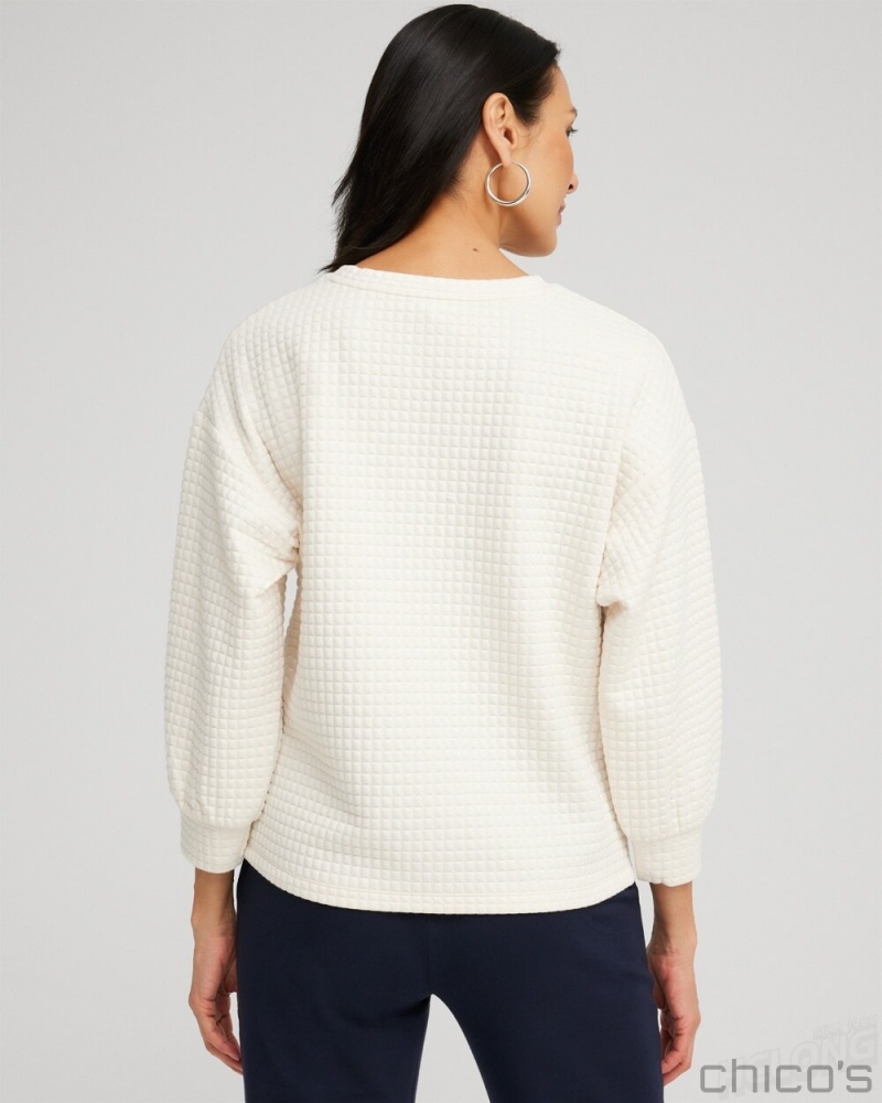 Chico's Zenergy Jacquard Knit Pullover Tops English Cream | 608-VNQGYJ