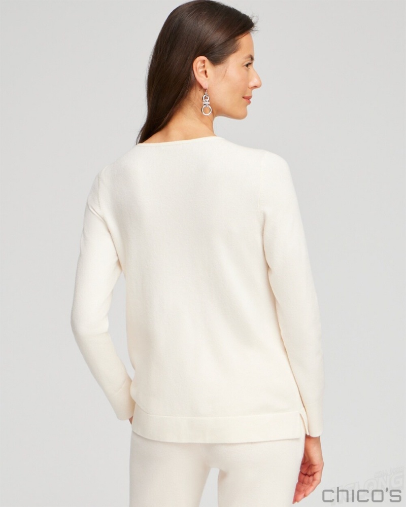 Chico's Zenergy Luxe Cashmere Blend Ball Chain Sweater Sweaters English Cream | 630-ZYIOQU