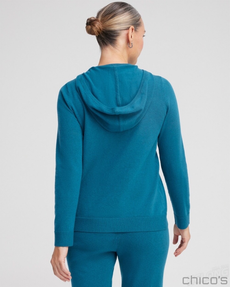 Chico's Zenergy Luxe Cashmere Blend Hooded Sweater Sweaters Moonlit Teal | 732-HOKWJQ