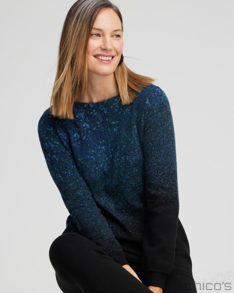 Chico's Zenergy Luxe Cashmere Blend Ombre Pullover Sweaters Moonlit Teal | 761-KIYZUO