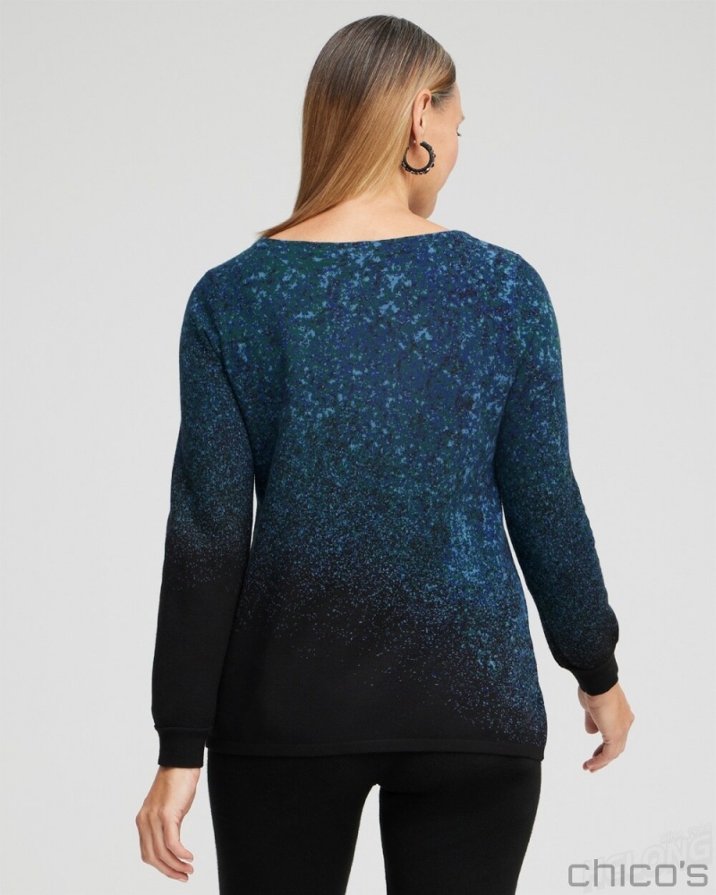 Chico's Zenergy Luxe Cashmere Blend Ombre Pullover Sweaters Moonlit Teal | 761-KIYZUO