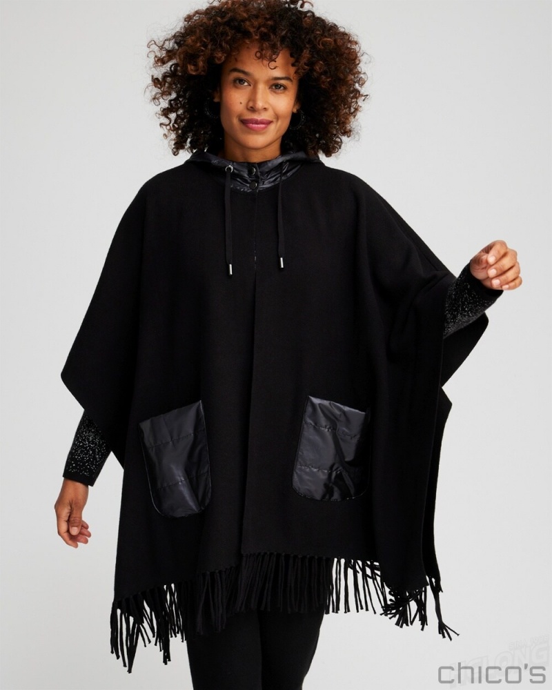 Chico's Zenergy Luxe Cashmere Blend Quilted Poncho Sweaters Black | 305-YXSNMA